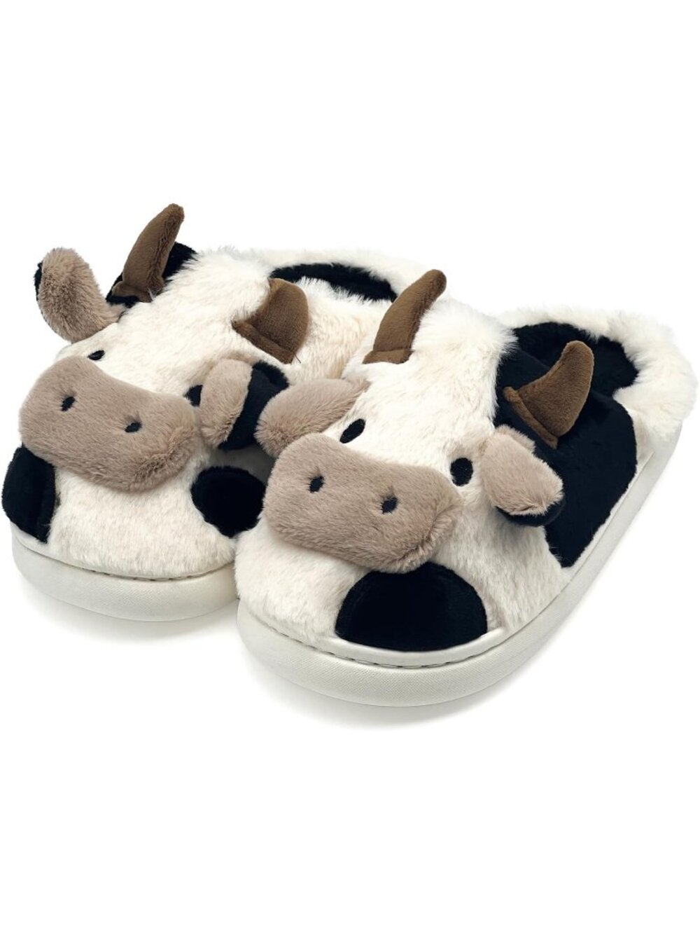 Women's Cow 1 Fluffy Cute Cozy Cartoon Fuzzy Cow Polyester Indoor Slippers